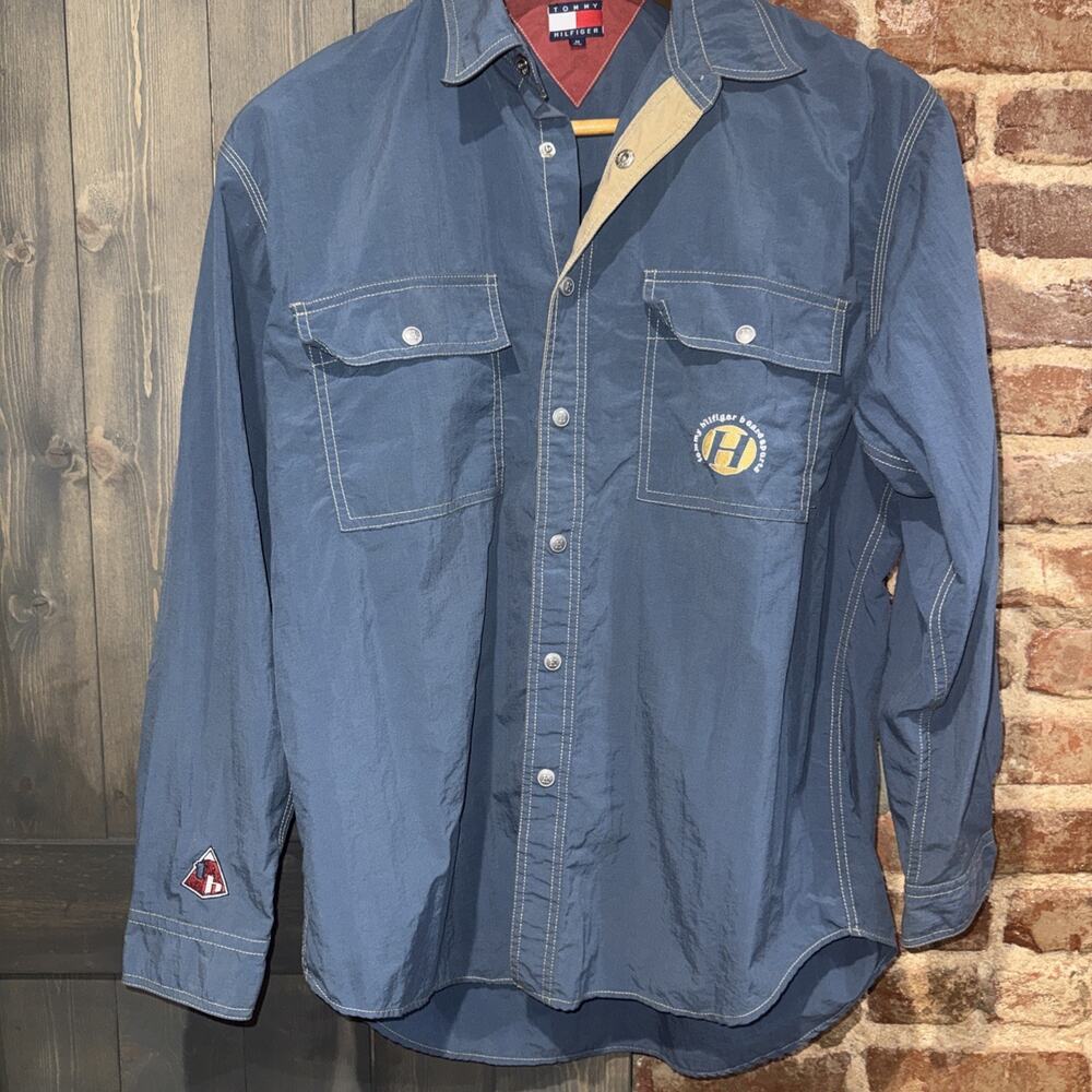 Vintage Tommy Hilfiger Board Sports Shirt Mens M/ L Blue Nylon 90s Utility Japan